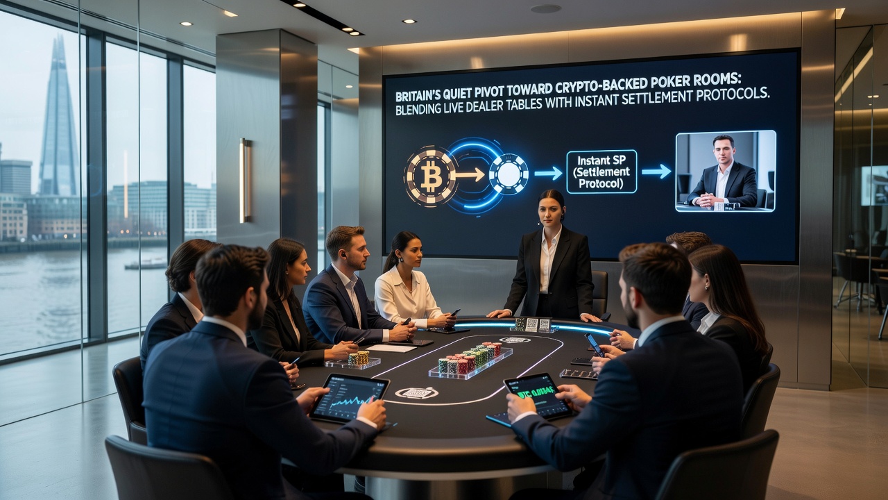 Players at a hybrid poker and sports betting venue using mobile devices alongside physical tables