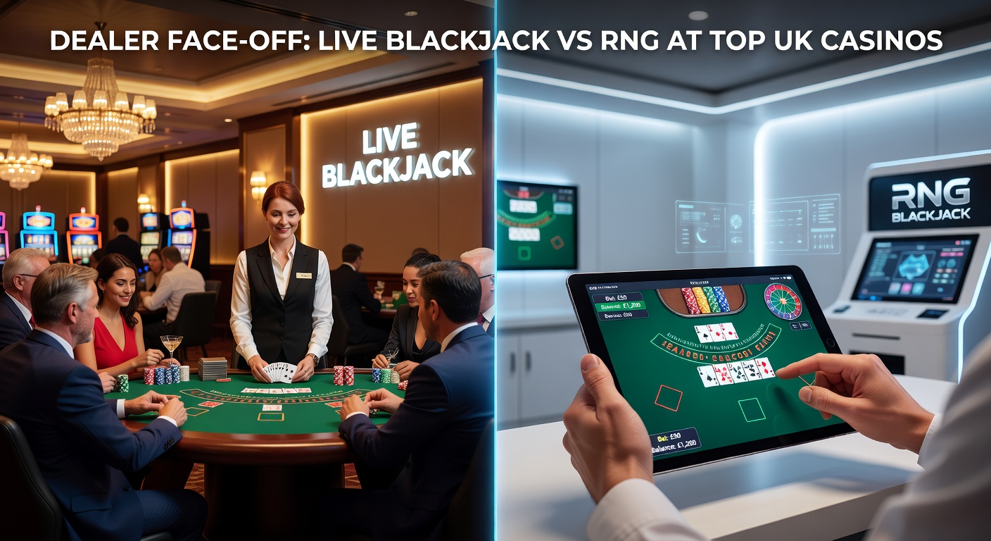 Side-by-side comparison of RNG blackjack interface and live dealer video feed on casino screens