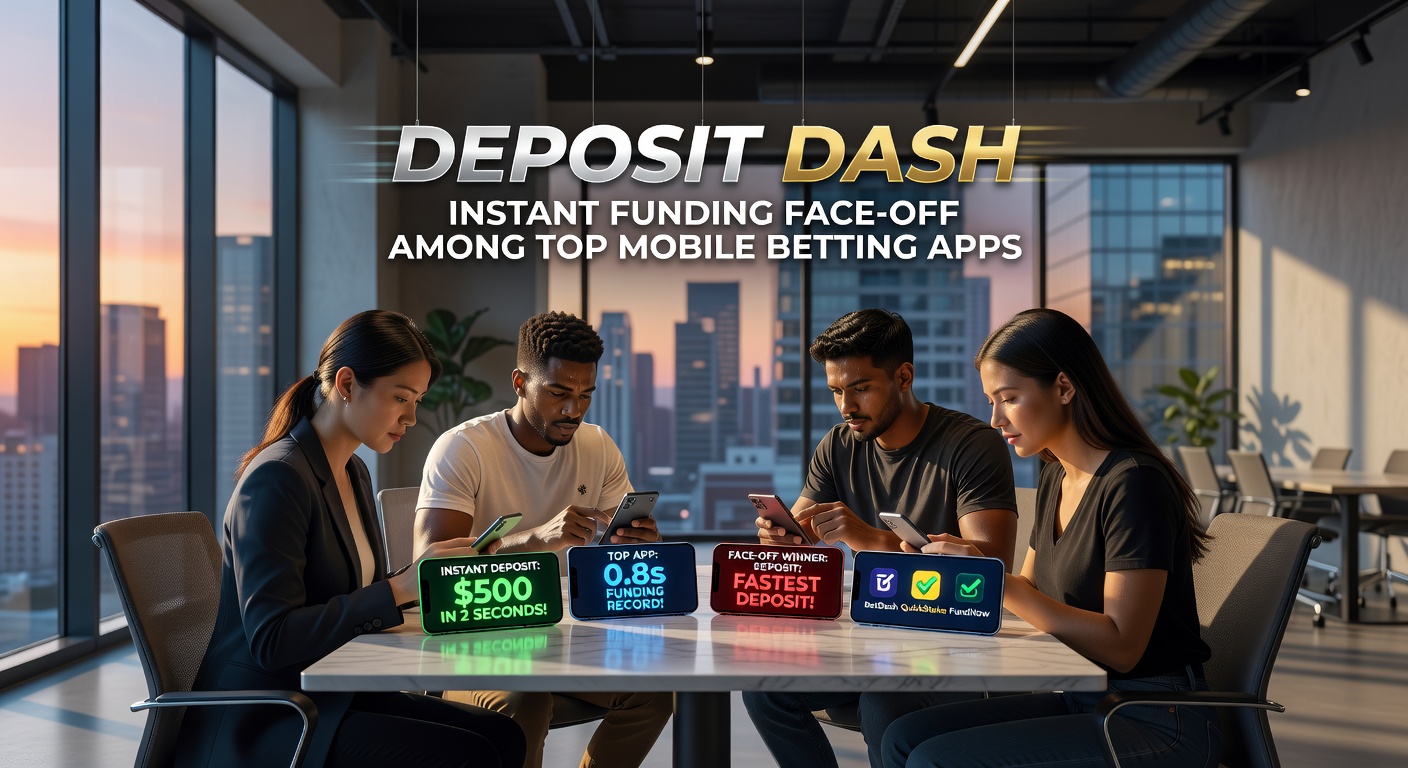 Comparative chart graphic showing deposit times for apps like DraftKings, FanDuel, and BetMGM, with speedometers indicating average funding durations from 2 to 10 seconds