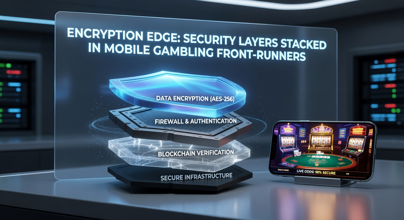 Close-up of a smartphone screen displaying secure mobile casino login with biometric prompts, encryption icons, and shielded data flow