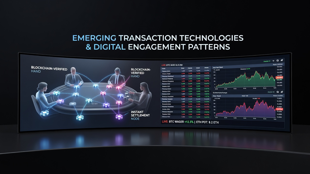 Players engaging with digital transaction interfaces on poker platforms showing real-time balance updates