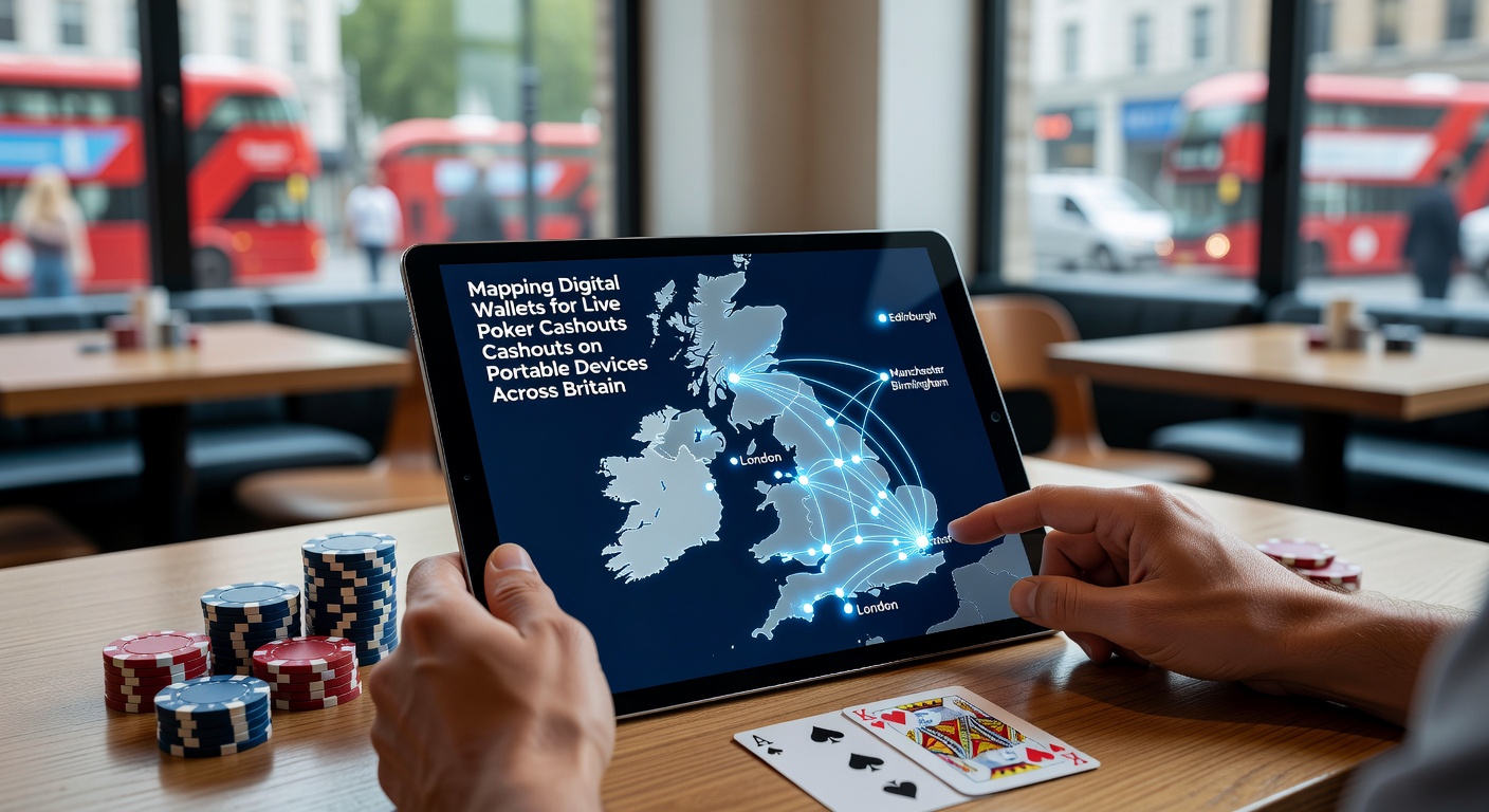 Illustration of digital wallet interfaces on portable devices used for live poker cashouts in Britain