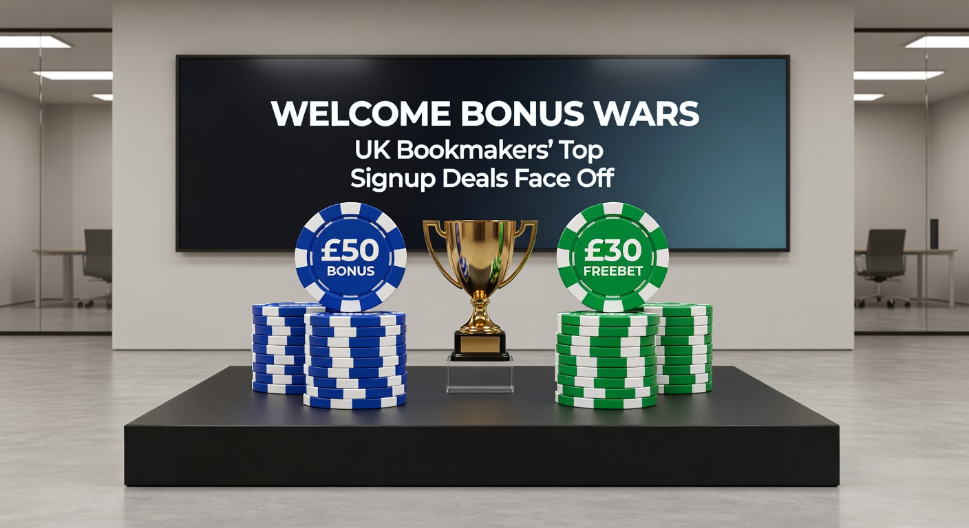 Collage of UK bookmaker logos with bonus badges and promotional graphics highlighting signup deals